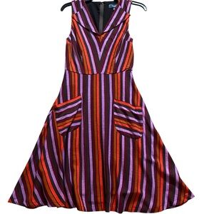 Modcloth Vibrant  Multi Color Fit & Flare Striped Dress XS